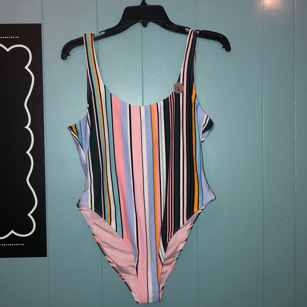 Striped one piece bathing suit